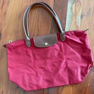 Longchamp Cherry Tote with Chocolate Brown Leather Handles